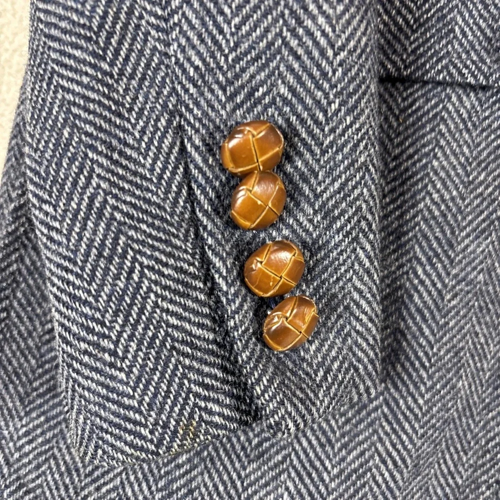Lands' End Tweed Blazer Mens 41R‎ Wool & Leather Button Herringbone 2 Button USA